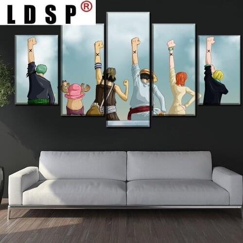 LDSP 5 Pieces Canvas Paintings Posters Prints Animation One Piece Role Behind Pictures Wall Art Home Decor Living Room Unframed