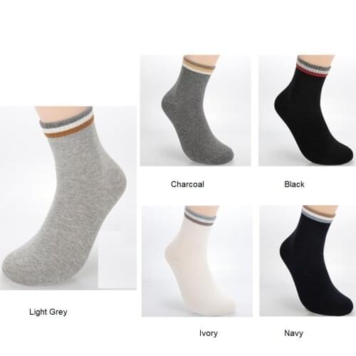 Men Solid Cotton Ankle Socks Striped Top Black White Grey Navy Charcoal Crew Socks Business Men Winter Short Socks 5Pairs/lot