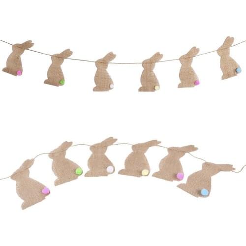 Easter Day Jute Rabbit Party Hanging Flag Garland Banners Bunting Decoration