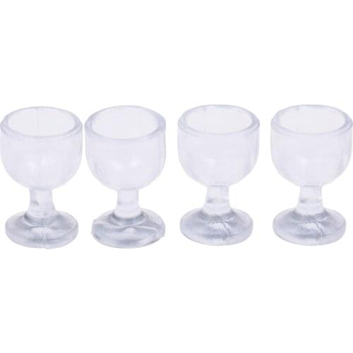 Set of 4pcs Miniature Wine Glass Juice Cup Model Set 1/12 Dollhouse Tableware Accessorries Kids Pretend Play