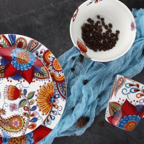 Fine hand-painted ceramic bone china plate bowl set domestic steak plate salad bowl Western dish