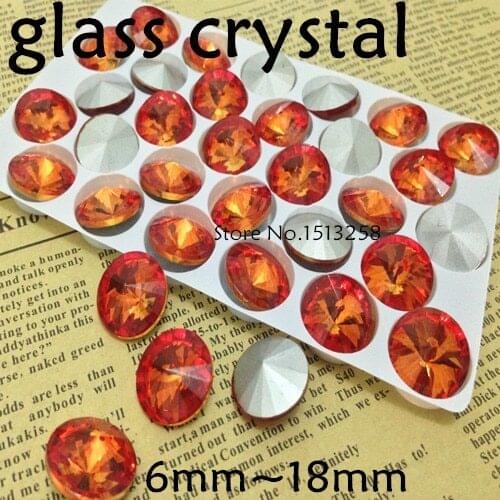 Orange Hyacinth Color Rivoli Crystal Fancy Stone Point Back Glass Stone For Jewelry Making 6mm 8mm 10mm 12mm 14mm 16mm 18mm