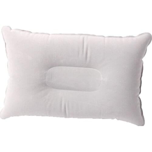 Outdoor Portable Folding Air Inflatable Pillow Double Sided Flocking Cushion For Travel Plane Hotel Hot Worldwide Light Grey