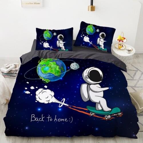 Cartoon bedding set for kids children baby Child duvet cover set 140x200 twin single Bed linen Customizable size Space astronaut