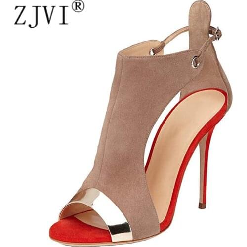 ZJVI Woman Fashion Peep Toe Sandals Ladies 12cm Thin High Heels Shoes For Women Summer Gladiator Suede Leather Sandal Sandalias