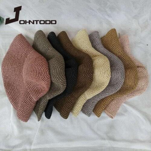 2021 Fashion Summer Solid Color Women Straw Sun Hat Lady Visor Cap Panama Style Bucket Cap Strawhat Beach Hat Outdoor Girl Cap