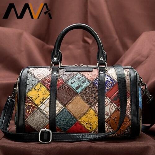 MVA Patchwork Bag Womens Genuine Leather Handbags Women Shoulder/Crossbody Bag Female Small Bags For Women Leather Handbags 100