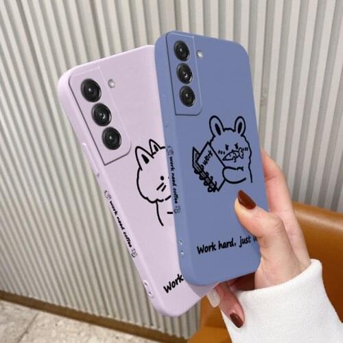 Rabbit Camera Lens Protect Case For Samsung Galaxy S21 S20 S10 Note 20 10 Soft Liquid Silicone Phone Cover For A72 A52 A42 A32