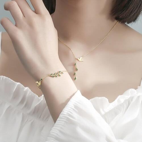 Women Jewelry Set Decorative Olive Branch Charm Necklace Bracelet Earrings
