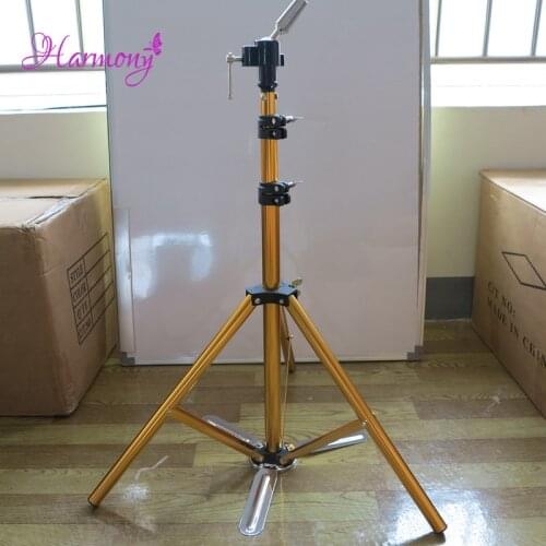 1pcs Golden Color Hair Salon Adjustable Aluminum Tripod Stand Mannequin Training Head Holder Wig Stand Clamp
