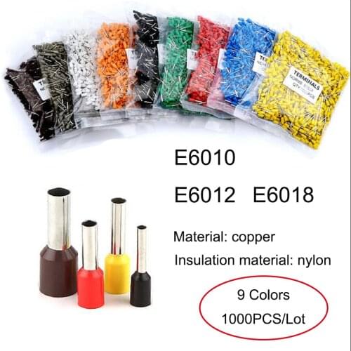 1000PCS Terminal E6010 E6012 E6018 A.W.G.#10 cable size 6.0mm2 Insulated cord end terminal wire cable plug connector PP.nylon