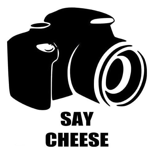 12.7CM*12.7CM SAY CHEESE Camera Photography Photo Vinyl Black/Silver Car Sticker C22-0825