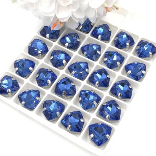 Wedding decoration 12mm Fat Triangle shape Light blue High quality Glass Crystal sew on rhinestones diy/clothing accessories