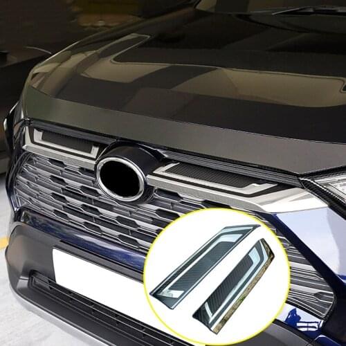 2pcs ABS Chrome Front Center Mesh Grille Strip Trim Cover Radiator Decoration For Toyota Rav4 Hybrid 2019 2020 Accessories