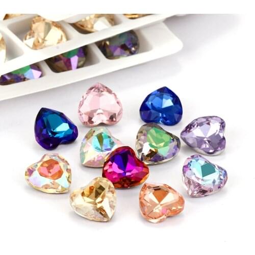 20pcs 8mm Heart Rhinestones Crystals High Quality Glass Strass Loose Stones Pointback Glue On Rhinestones Heart Strass