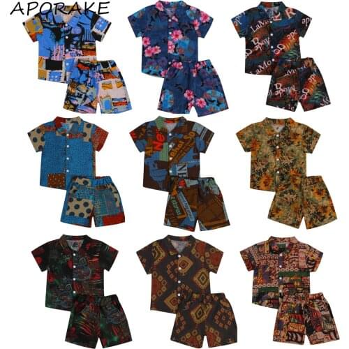 2021 0-5Y Toddler Gentleman Boys Clothing Summer Toddlers Geometric/Floral/Dot/Letter Print Short Sleeve Lapel Tops Shirt+Shorts