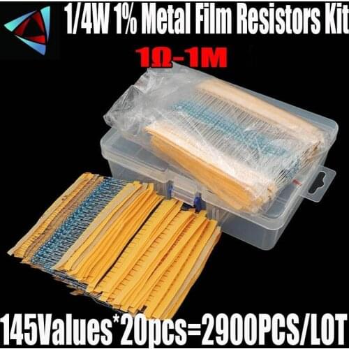 2900Pcs 145Values 1/4W 1% 1R-1M ohm Metal Film Resistor Assortment Box Kit Torlerance Resistor Resistors Pack