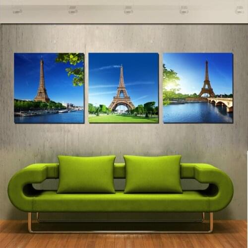 3 Panel Canvas Print Modern Decor Wall Pictures Paris Landscape Eiffel Tower Under Blue Sky Decoration Paintings No Frame Newest