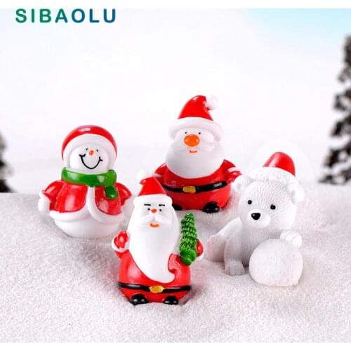 3pcs Christmas Sant Claus Snowman bear figurine animal Model home decor miniature fairy garden decoration DIY accessories