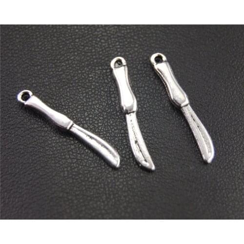 50pcs Silver Color Fruit Knife Charm Pendant DIY Necklace Bracelet Bangle Findings 25X4mm A1940