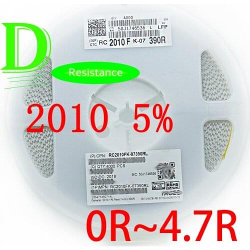 50PCS SMD Resistor 2010 5% RC2010JK-07 Series 0R 1R 1.1R 1.2R 1.3R 1.5R 1.6R 1.8R 2R 2.2R 2.4R 2.7R 3R 3.3R 3.6R 3.9R 4.3R 4.7R