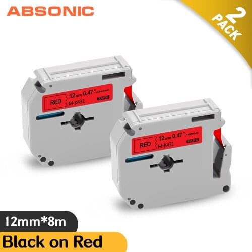 Absonic 2PCS for Brother MK431 M-K431 12mm Label Tapes MK-431 MK Tape Black on Red for Brother PT100 PT110 PTM95 Label Maker
