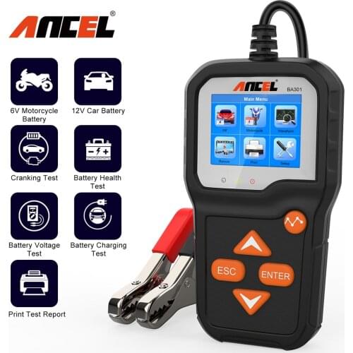 ANCEL BA301 Car Battery Tester 100-2000CCA Cranking Voltage Tester for Car/Boat/Motorcycle Automotive Diagnostic Tool