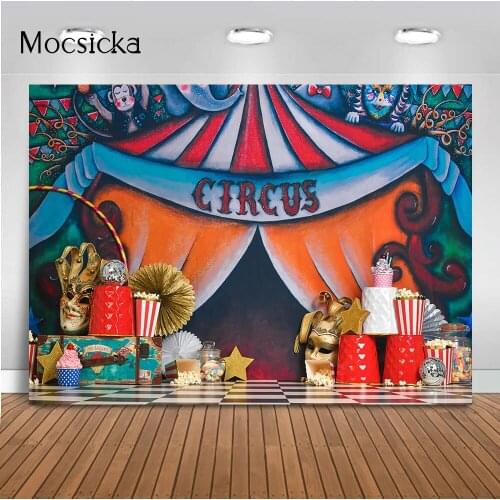 Circus Birthday Photography Backdrop Mask Child Photo Background Circus Tent Kids 1st Birthday Party Decoration Photocall