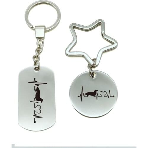 Long Haired Dachshund Heartbeat Lifeline Monit car key ring Metal key chain Motorcycle key ring Men women bags key chainC6-1149