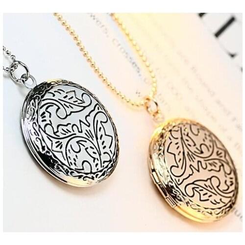 Memory Plant Engraved Can Put Photo Inside Photo Frame Round Locket Necklace DIY Picture Special Girls Jewelry Gift
