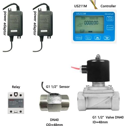 G1 1/2" DN40 Dosage Machine US211M-USS-HS121TA Quantitative Controller Water Flow Meter Sensor Reader With 10-150LPM 24V