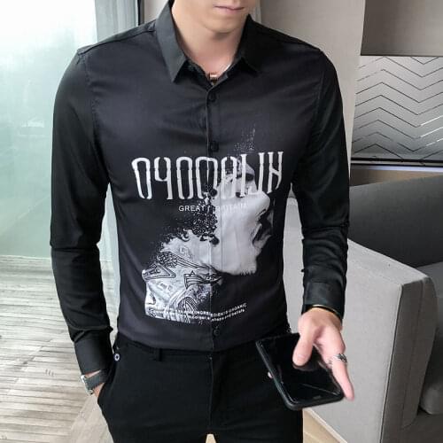 Quality Camisa High Masculina Blouse Homme 2020 Autumn Mens Head Printed Shirt Mens Long Sleeve Dress Shirt Men Retro Shirt