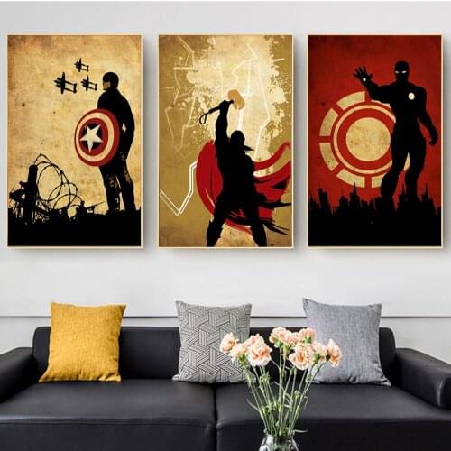Captain America Iron Man And Thor Marvel Poster Painting On Canvas Wall Art Prints Superhero Decorative Mural Pictures For Room