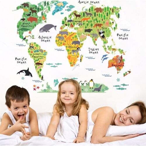Animal World Map Fish Wall Sticker Decals Bathroom Bedroom Nursery Window Decor Nursery Decals Poster Mural PVC