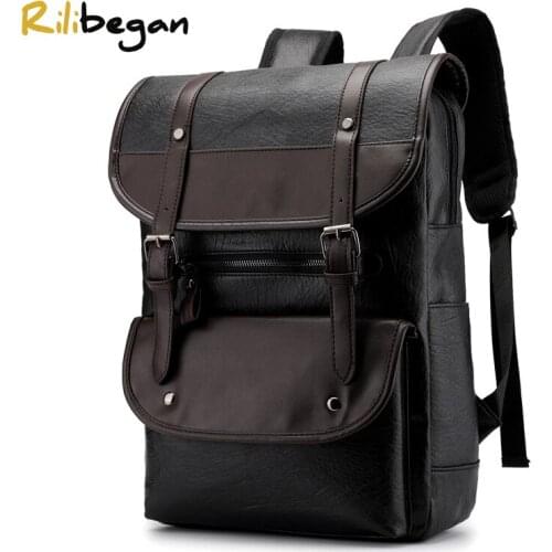 Classic Leather PU Backpack Men Fashion Travel Men Backpack Preppy Style Laptop Backpack Men Bag Waterproof Business Backpack