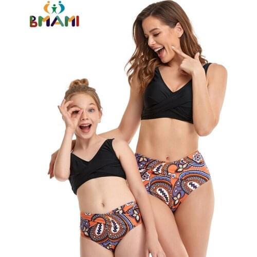 Puff Sleeve Swimsuit Fashion Mother Daughter Swimwear Family Matching Outfits Mommy And Me Bikini Dresses Beachwear Clothes Set