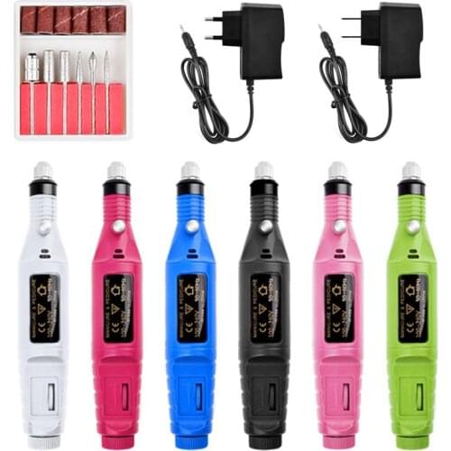 1 Set Mini Electric Nail Drill Machine Kit Nail Art Pen Pedicure Nail File Art Tools Mill Cutter With 6 New Nail Bits Equipment