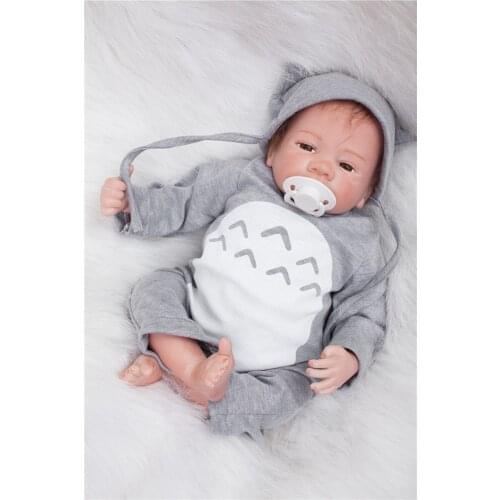 18"Doll Reborn Soft Vinyl Kawaii Reborn Babies gray Romper Newborn girl boy Doll play house toys gift