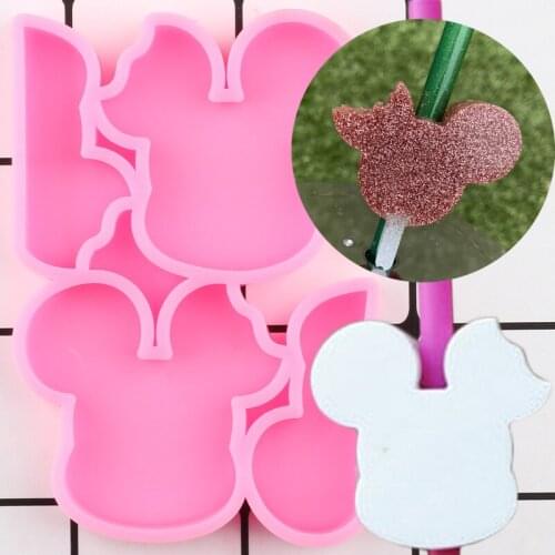 Mouse Head Straw Topper Silicone Mold Custom Keychain Epoxy Resin Molds Chocolate Candy Cupcake Fondant Cake Decorating Tools