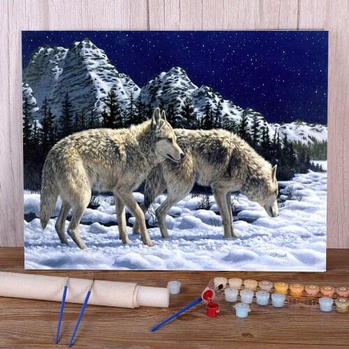 Wolf Animal Paint By Numbers Kit Acrylic Paints 40*50 Boards By Numbers Handmade Crafts For Adults Wholesale Handicraft Art