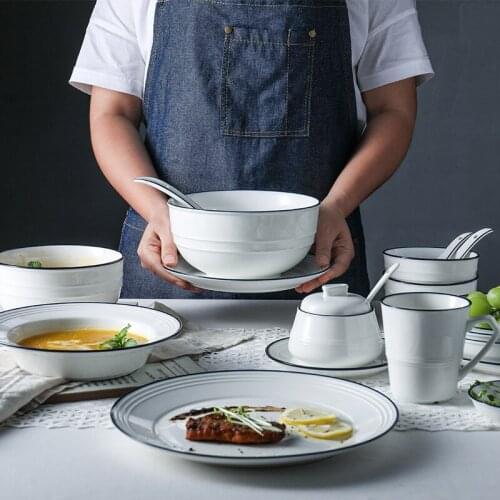 Ceramic Cutlery Dish Set Creative Simple Home Large Bowl Soup Bowl Rice Bowl Dish Japanese Noodle Plate Dinnerware Set