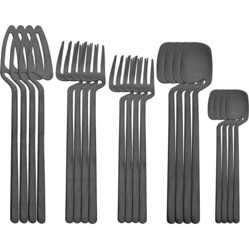 20Pcs/Set Black Matte Cutlery Set 304 Stainless Steel Dinnerware Set Knife Dessert Fork Spoon Kitchen Flatware Tableware Set