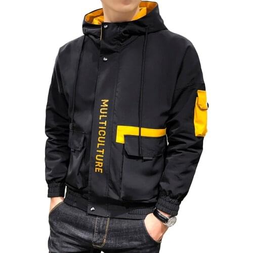 2019 Autumn New Japanese Harajuku Color Patchwork Printed Fashion Mens Hooded Jackets Casual Windbreaker Outerwear Streetwear