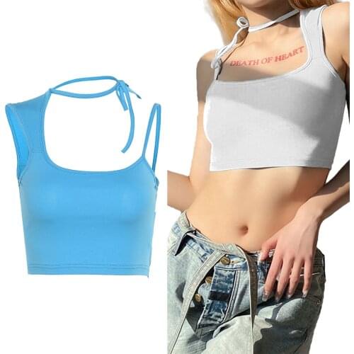 2021 New Women Fashion Lace-up Solid Color Tank Top Stylish Sleeveless Crop Top for Ladies Female