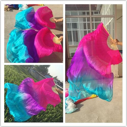New Arrival (L+R) hand Oriental Dancing 100% real Silk Fans Veils Sexy Stage Show Props Silk Veil Fans Pink/Purple/Turquoise
