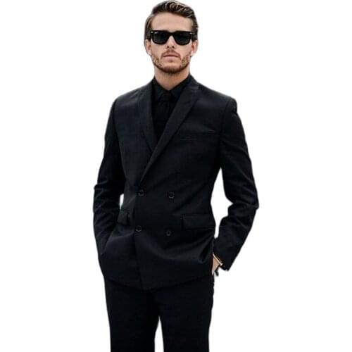 Slim Fit Double Breasted Mens Evening Dress Toast Suit Prom Party Clothing Fashion Black Groom Tuxedos (Jacket+Pants+Tie) W:501
