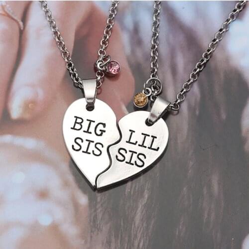 2 Pcs/Set Big Little Sister Necklace For Women Girl Borken Heart Crystal Pendant Necklaces Best Friends Forever Bff Jewelry Gift