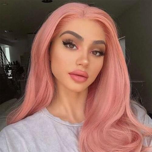 Pink Lace Closure Wig For Women Pink Colored HD Transparent Lace Human Hair Wigs Pre Plucked Brazilian Straight Lace Closure Wig