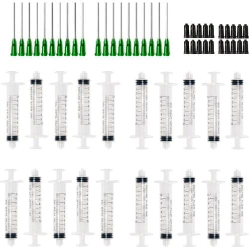 20set) 10ml Plastic Syringe with 1.5inch 14G Blunt Tip Needles For Lab and Industrial Dispensing Adhesives Glue Soldering Tools