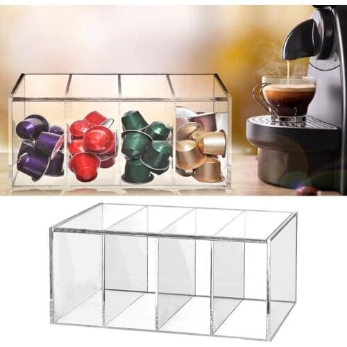 Clear Acrylic Coffee Capsule Holder 4 Compartment K Cup Box Tea Bag Storage Organizer Coffee Bar Accessories